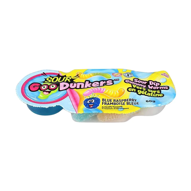 Sour Goo Dunkers Sour Dip Gummy Worms, Blue Raspberry