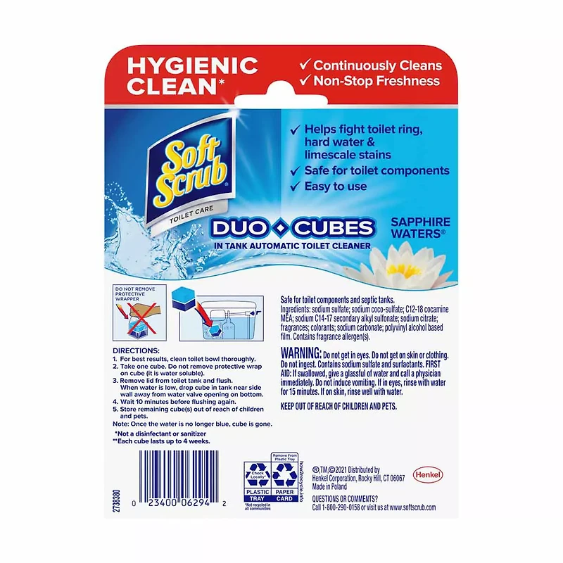 Soft Scrub In-Tank Toilet Cleaner Duo-Cubes, Sapphire Waters, 4 Count