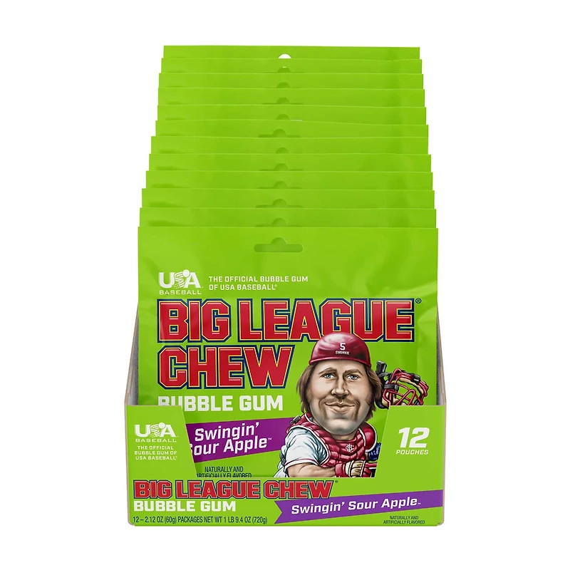 Big League Chew Bubble Gum Swingin’ Sour Apple, 2.12 oz