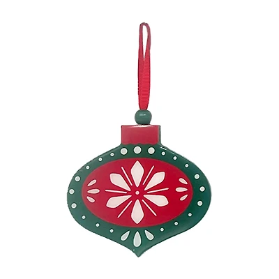 Wooden Traditional Christmas Ornament, Green & Red