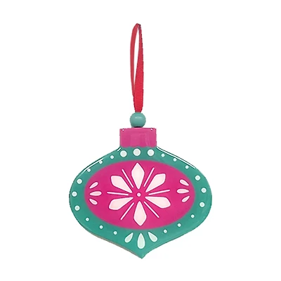 Wooden Traditional Christmas Ornament, Green & Pink