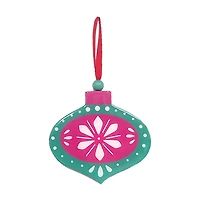 Wooden Traditional Christmas Ornament, Green & Pink