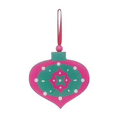 Wooden Christmas Ornament, Green/Pink