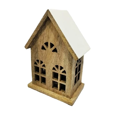 Christmas Village House, Mango Wood with White Enamel Roof, 10 in