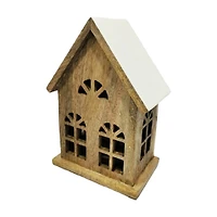 Christmas Village House, Mango Wood with White Enamel Roof, 10 in