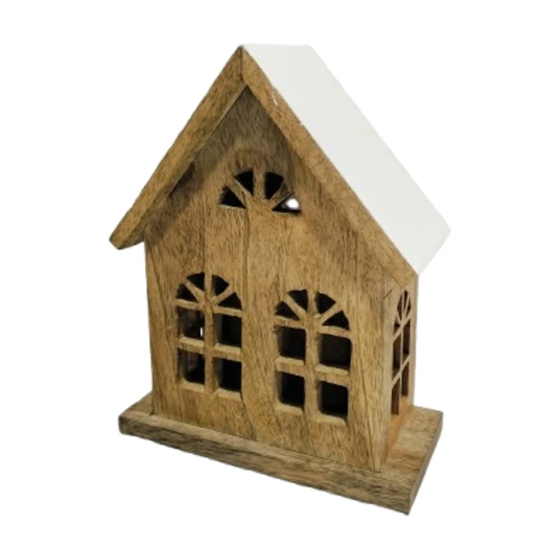 Christmas Village House, Mango Wood with White Enamel Roof, 8 in