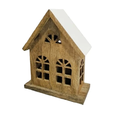 Christmas Village House, Mango Wood with White Enamel Roof, 8 in