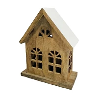 Christmas Village House, Mango Wood with White Enamel Roof, 8 in