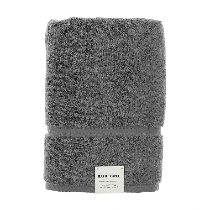 Cotton Bath Towel, Medium Gray, 30 in x 56 in