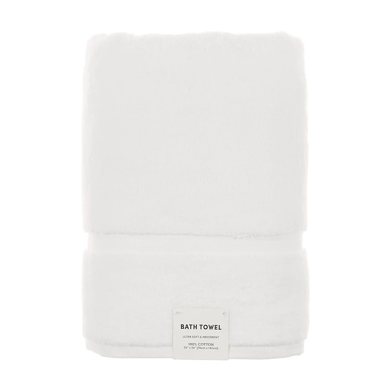 Cotton Bath Towel, White, 30 in x 56 in