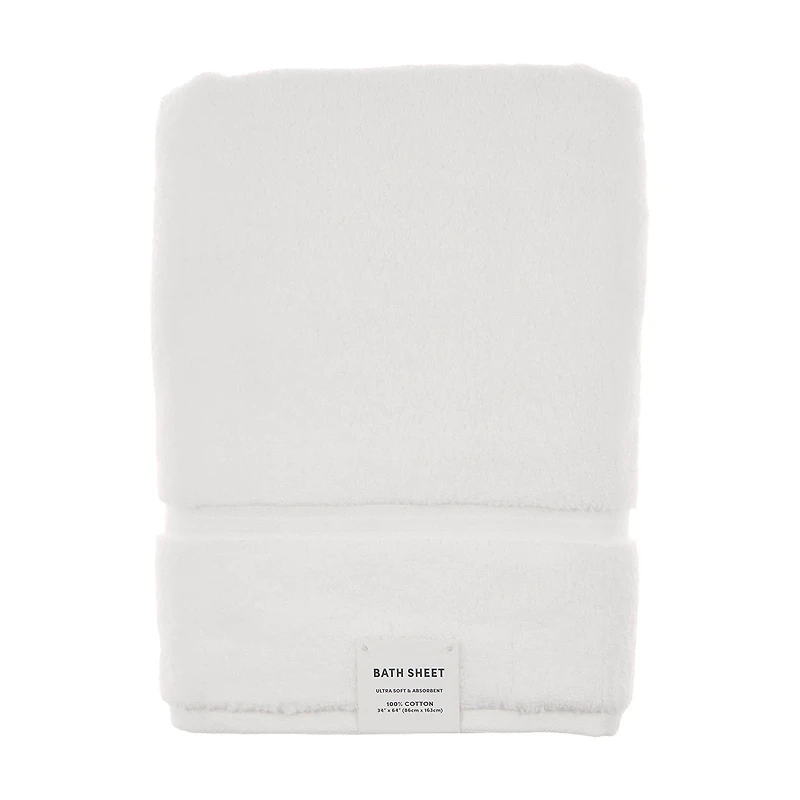 Cotton Bath Sheet, White, 34 in x 64 in