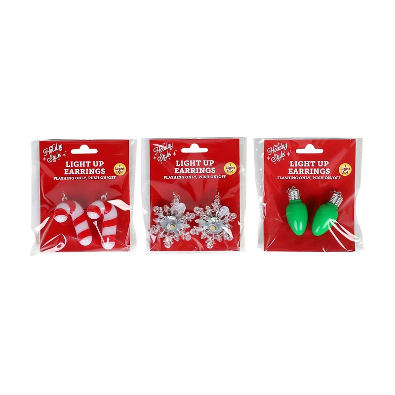 Holiday Style Light Up Earrings, Assorted