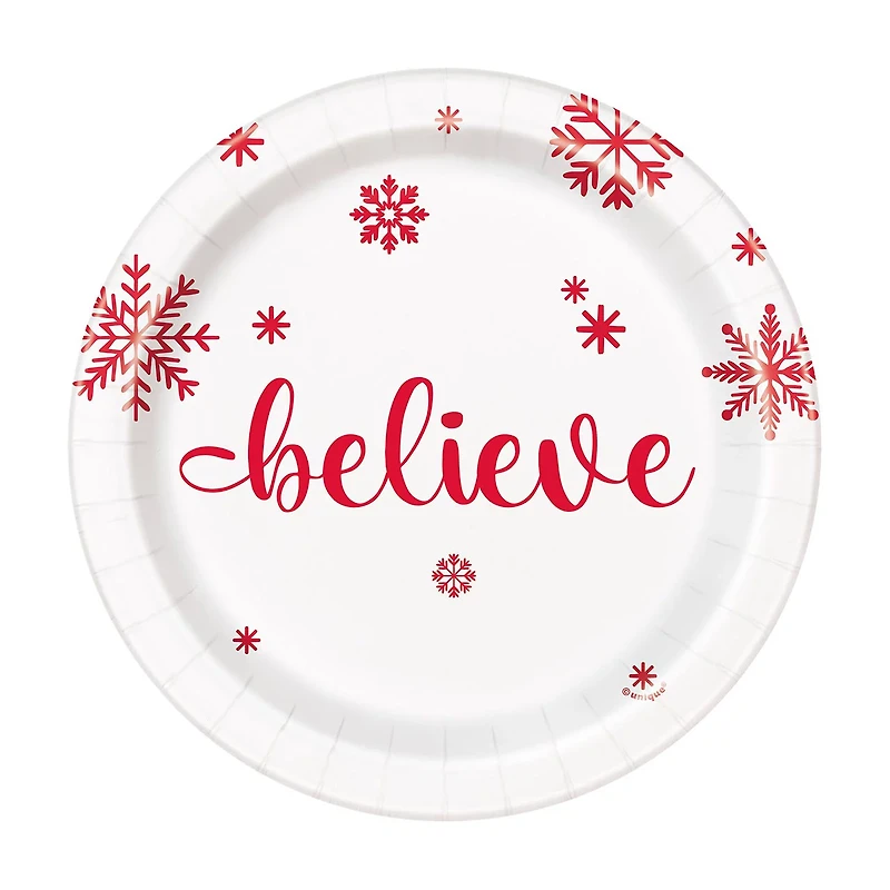 Snowflakes 'believe' Plates, 7 in, 8 ct