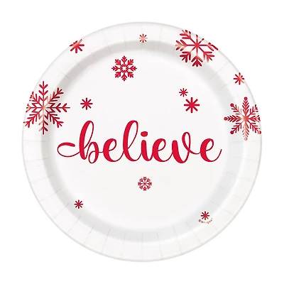Snowflakes 'believe' Plates, 7 in, 8 ct