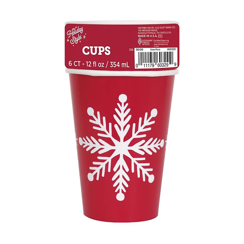 Holiday Style Snowflakes Paper Cups, 12 oz, 6 ct