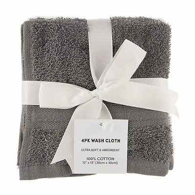 Gray & White Washcloth Set, 4 pk, 12 in x 12 in