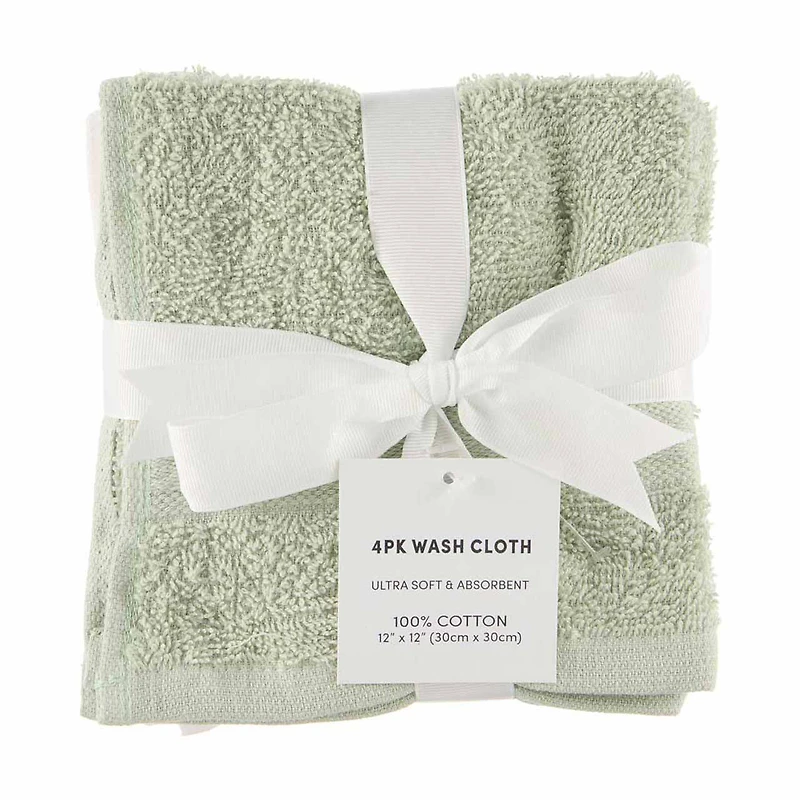 Green & White Washcloth Set, 4 pk, 12 in x 12 in