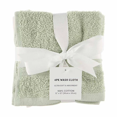 Green & White Washcloth Set, 4 pk, 12 in x 12 in
