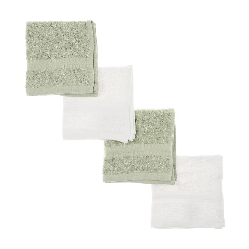 Green & White Washcloth Set, 4 pk, 12 in x 12 in
