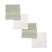 Green & White Washcloth Set, 4 pk, 12 in x 12 in
