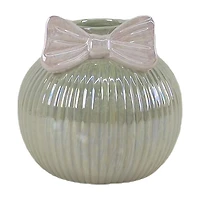 Green & Pink Glass Vase with Bow