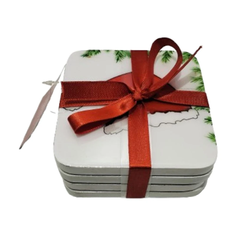 Santa Hat Wooden Coasters, Set of 4