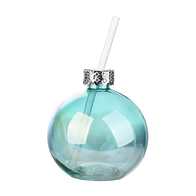 Glass Ornament Sipper, 13 oz, Green