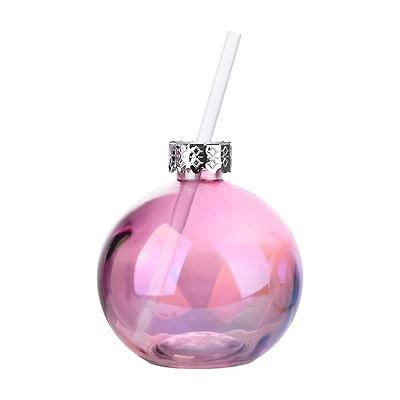 Glass Ornament Sipper, 13 oz, Pink