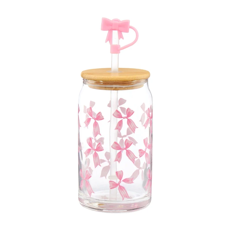 Glass Jar with Sip Top and Straw, 16 oz