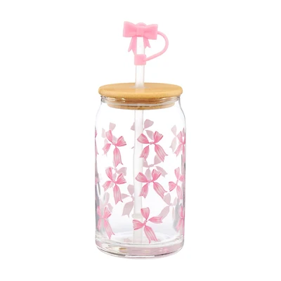 Glass Jar with Sip Top and Straw, 16 oz