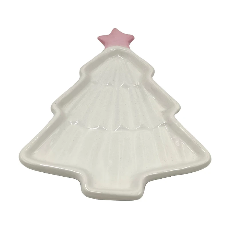 Christmas Tree Shaped Ceramic Plate, White, 8 in x 6 in
