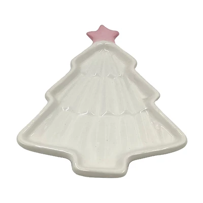 Christmas Tree Shaped Ceramic Plate, White, 8 in x 6 in