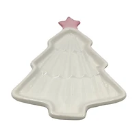 Christmas Tree Shaped Ceramic Plate, White, 8 in x 6 in