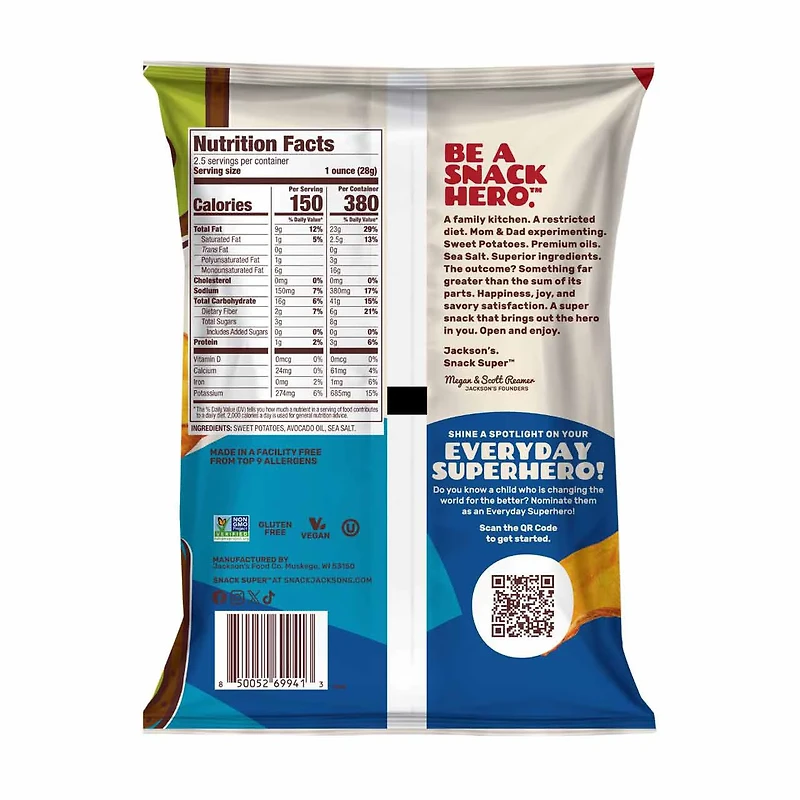 Jackson's Sweet Potato Chips, Sea Salt, 2.5 oz