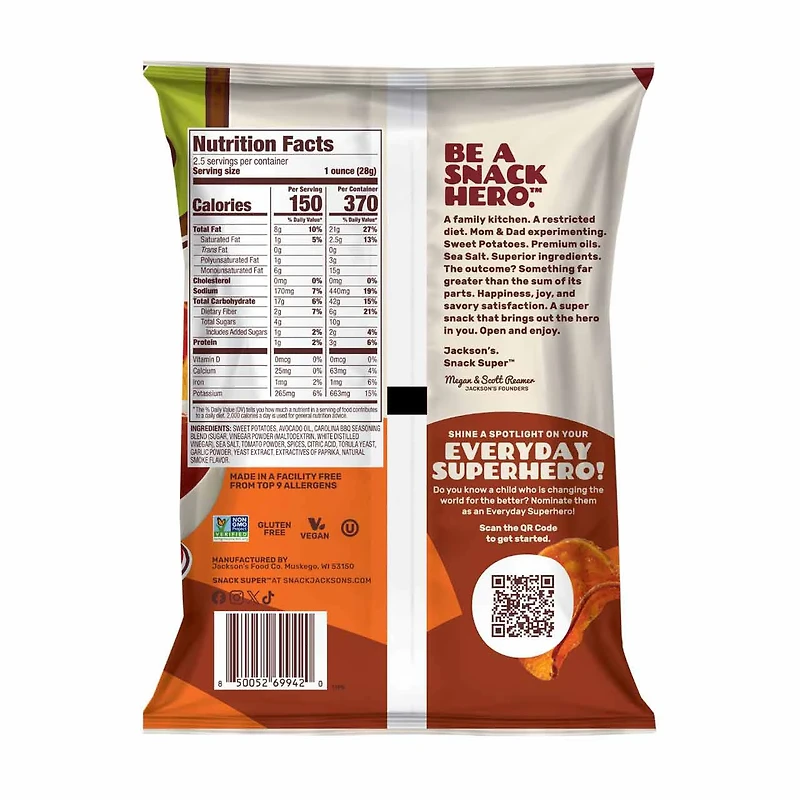 Jackson's Sweet Potato Chips, Carolina BBQ, 2.5 oz