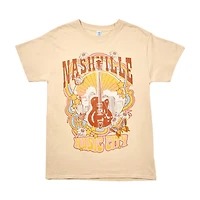 Women's 'Nashville Music City' Guitar Screen-Printed Tan Tee, Medium
