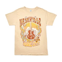 Women's 'Nashville Music City' Guitar Screen-Printed Tan Tee, Large