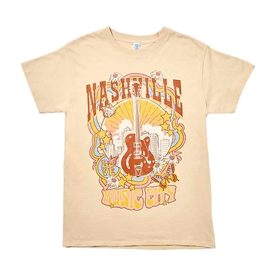 Women's 'Nashville Music City' Guitar Screen-Printed Tan Tee