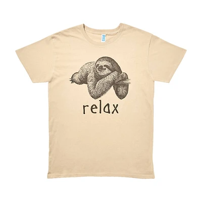 Women's 'Relax' Sloth Screen-Printed Tan Tee, Large
