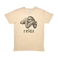 Women's 'Relax' Sloth Screen-Printed Tan Tee, Large