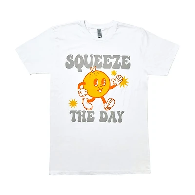 Women's 'Squeeze The Day' Happy Orange Screen-Printed White Tee, Large