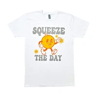 Women's 'Squeeze The Day' Happy Orange Screen-Printed White Tee, Large