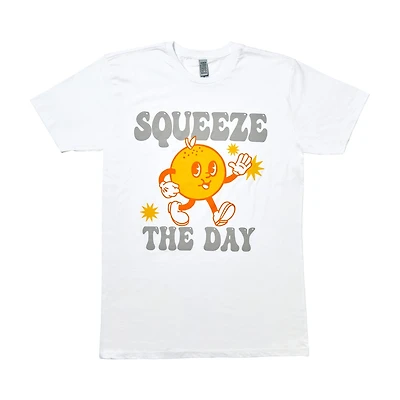Women's 'Squeeze The Day' Happy Orange Screen-Printed White Tee, X-Large
