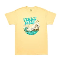 Women's 'Venice Beach' Sunny Waves Screen-Printed Butter-Yellow Tee, Medium