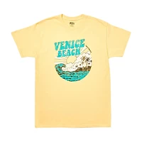 Women's 'Venice Beach' Sunny Waves Screen-Printed Butter-Yellow Tee, Large