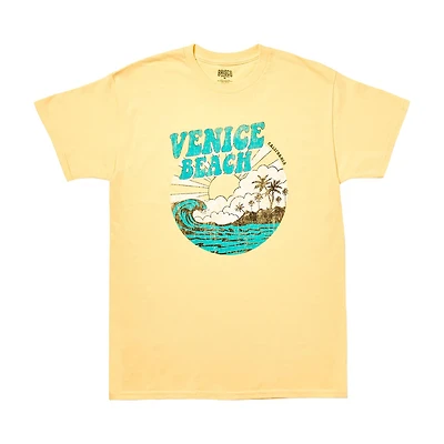 Women's 'Venice Beach' Sunny Waves Screen-Printed Butter-Yellow Tee, X-Large