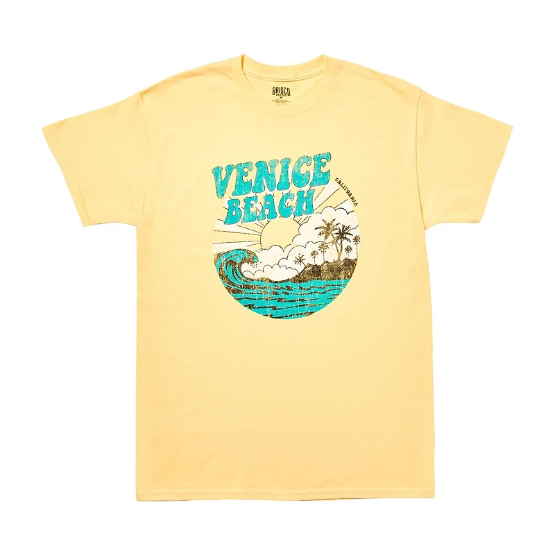 Women's 'Venice Beach' Sunny Waves Screen-Printed Butter-Yellow Tee, 2X