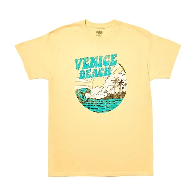 Women's 'Venice Beach' Sunny Waves Screen-Printed Butter-Yellow Tee, 2X