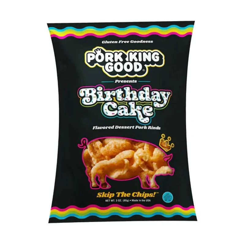 Pork King Good Flavored Pork Rinds, Birthday Cake, 3 oz