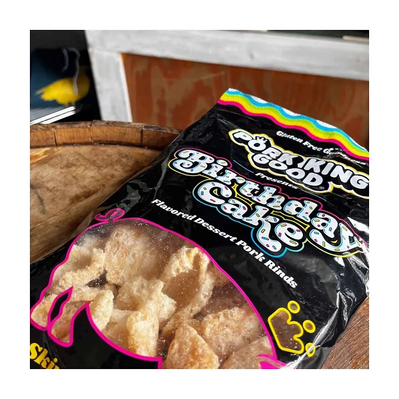 Pork King Good Flavored Pork Rinds, Birthday Cake, 3 oz